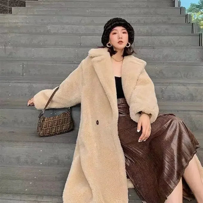 🍒Women winter faux fur coat winter long women female thick teddy bear outerwear Casual loose oversize outdoor wear Bear Winter With A Teddy