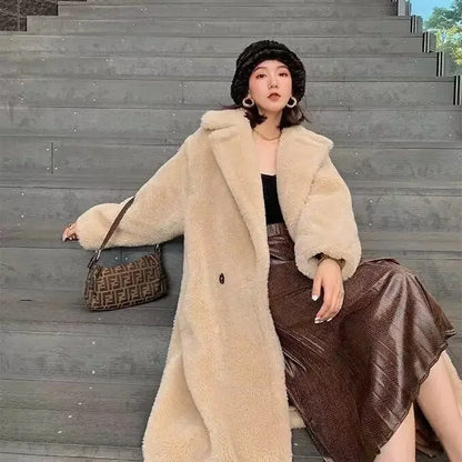 🍒Women winter faux fur coat winter long women female thick teddy bear outerwear Casual loose oversize outdoor wear Bear Winter With A Teddy