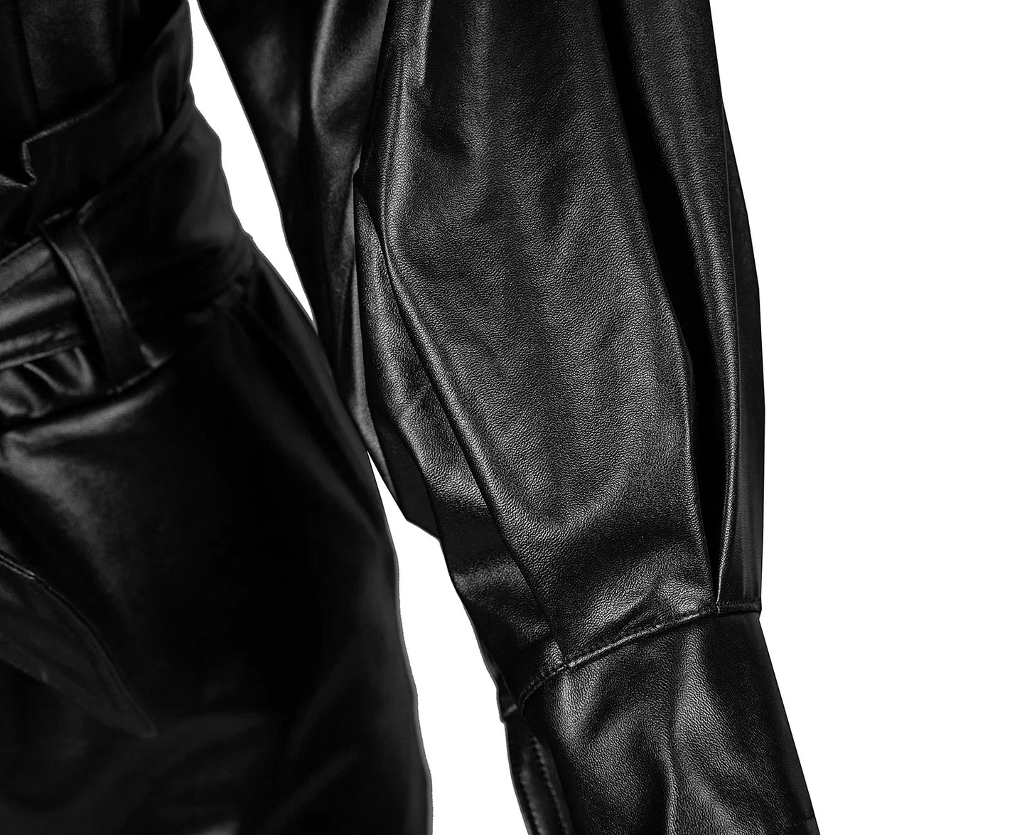 🍒Faux leather pants sets women's matching sets cool pu baggy trousers and matching v-neck leather top smart casual sporty Y2k set two piece womens outifits party wear occasion fashion black set Love Lustre Leather