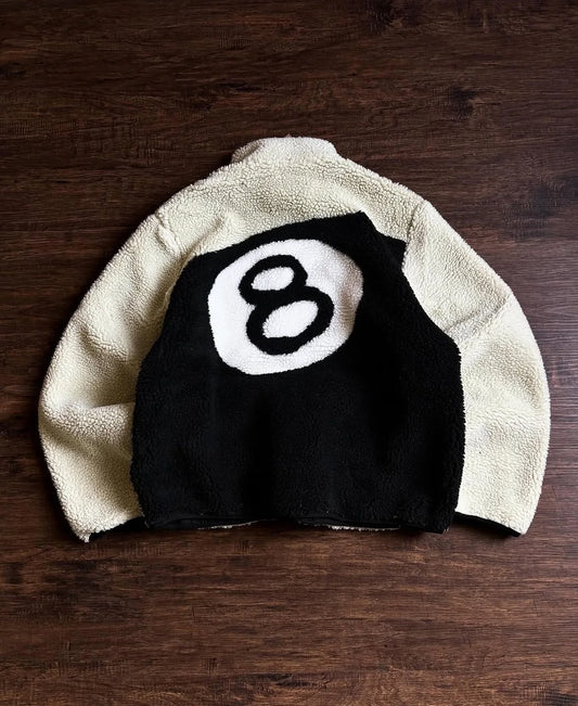 🍒Oversized street wear jacket reversable coat letter No. 8 billiard embroidery Y2K clothes unisex casual wear zipper casual jacket cotton clothing Try Your Luck