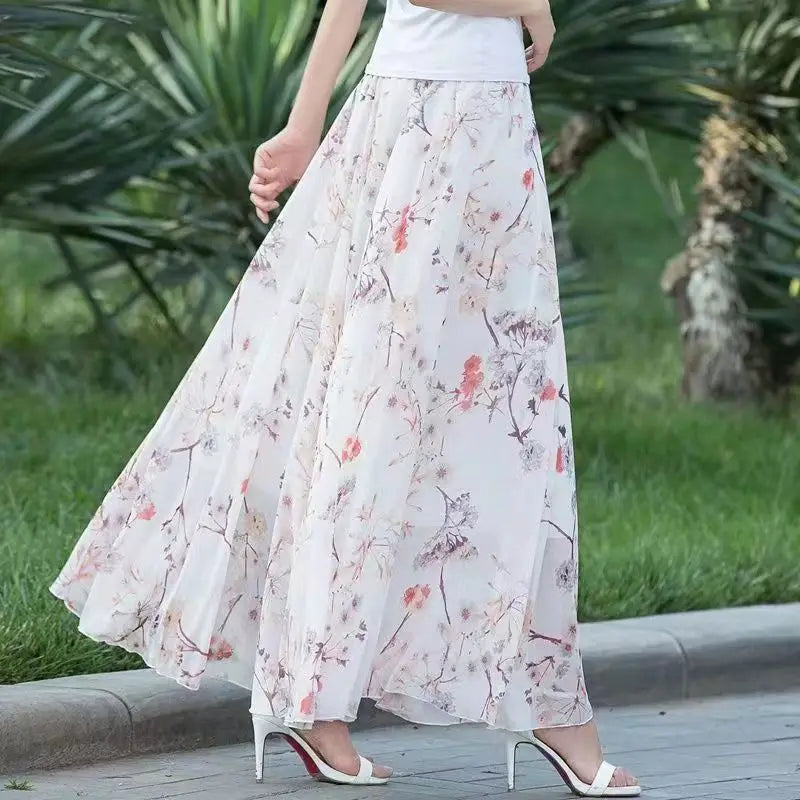 🍒 Floral summer skirts for women print female fashion wear high waist skirt outfit elegant a- line boho maxi smart casual clothes    A -line Of Pretty Florals