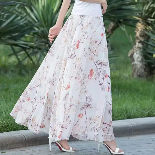 🍒 Floral summer skirts for women print female fashion wear high waist skirt outfit elegant a- line boho maxi smart casual clothes    A -line Of Pretty Florals