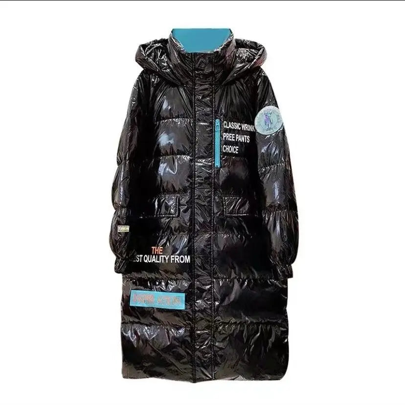 🍒Down cotton Jacket long for women hooded zipper coat winter snow thick warm outerwear Female shiny puffer Get Down Town Down