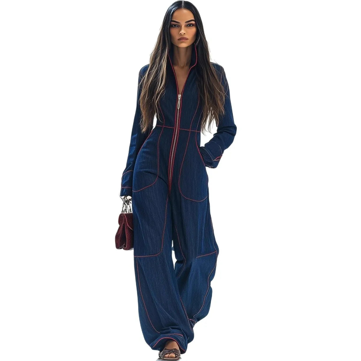 🍒womens solid colur jumpsuit denim romper jeans for women autumn winter fashion long sleeve loose outerwear garment overalls wide leg ladies pants trousers jeans wear