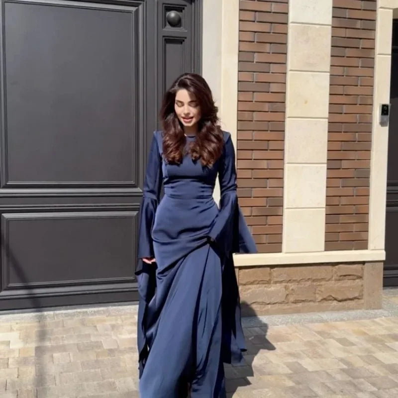 🍒Cocktail party dress big swing  bell sleeve outfit empire waist banquet clothing solid maxi gown party wear Be The Bell Of The Ball In Your Bell
