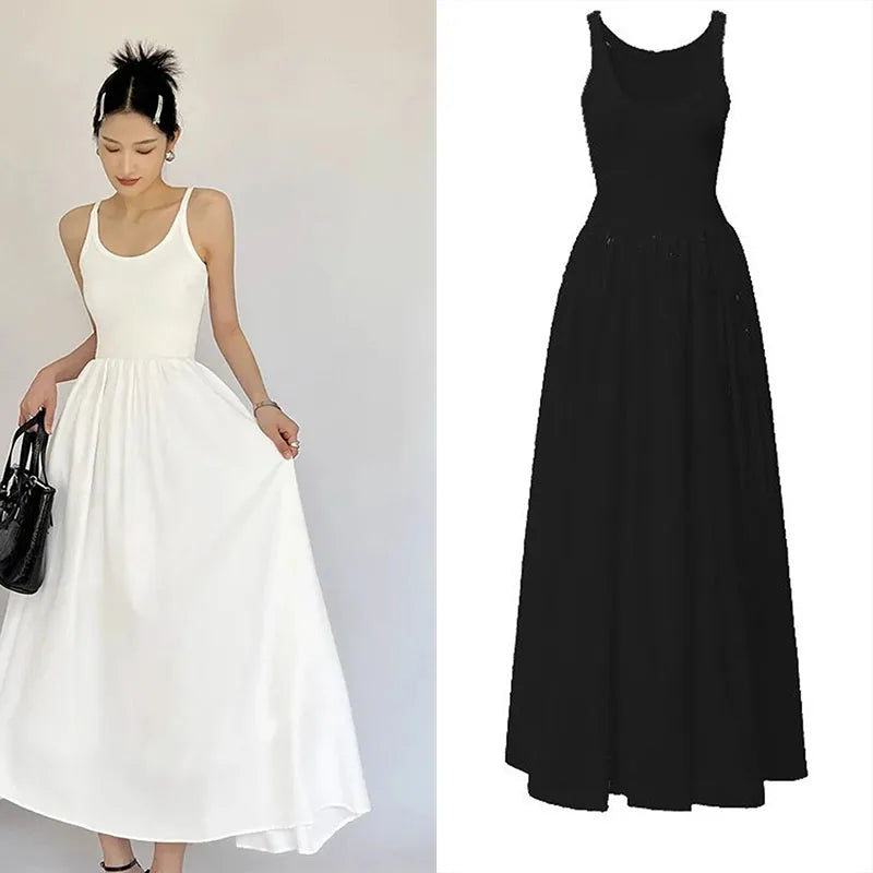 🍒Knitted vest dress long women summer wear simple all-match camisole beach dress high waisted party occasion wear maxi  outfit No Skirting Around A Cool Vest Dress To Impress