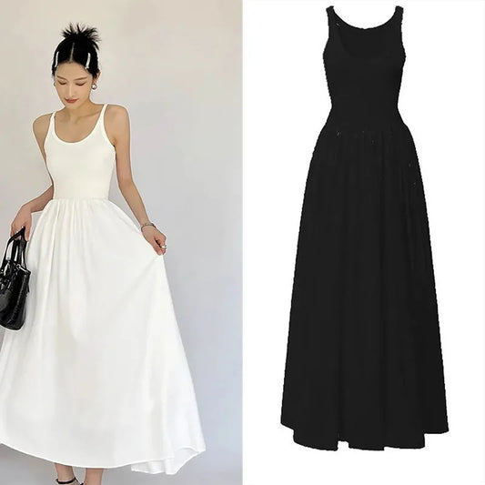 🍒Knitted vest dress long women summer wear simple all-match camisole beach dress high waisted party occasion wear maxi  outfit No Skirting Around A Cool Vest Dress To Impress
