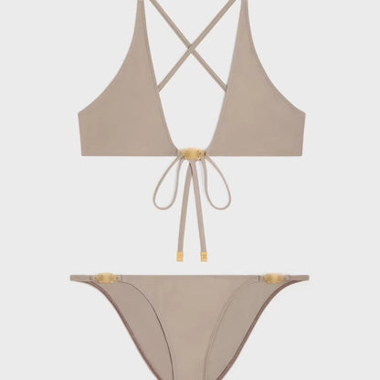 🍒Women's fashion bathing suits with cross back with in built bra one-piece swimsuit solid beachwear Sea Sure Swim Suits