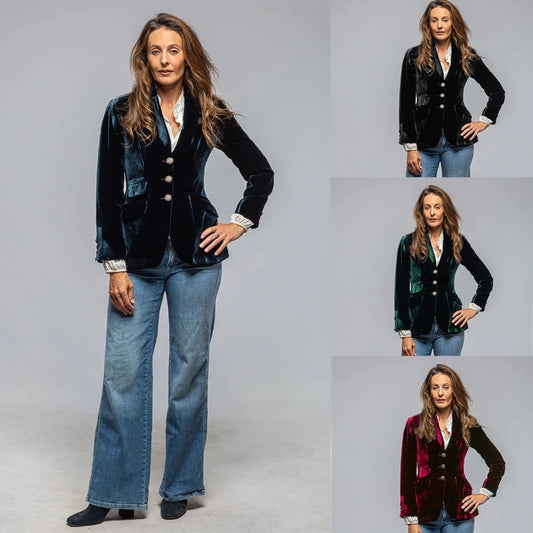 🍒Women’s blazer coats turn down collar vintage jacket velvet outerwear long sleeve slim fit y2k streetwear elegant office jacket party occasion wear Very Vintage Velvet