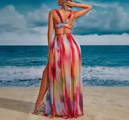 🍒Sleeveless long dress maxi summer clothing for women beach style vacation fashion female high waist outfit Beach Beauty
