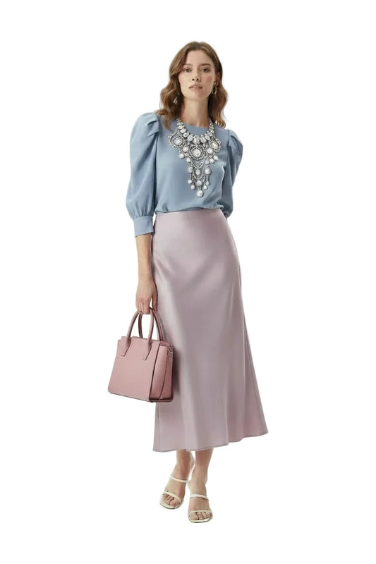 🍒Silky satin skirts high waisted a-Line elegant womens fashion summer occasion clothing for parties smart casual wear Sassy Style Satin
