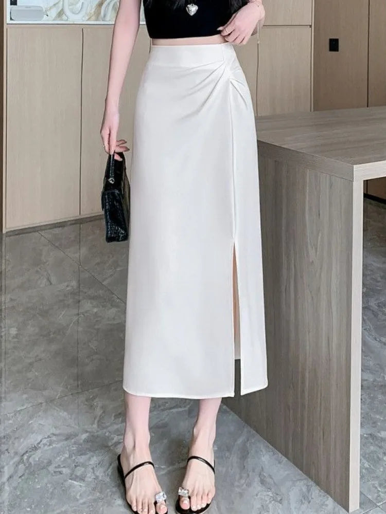 🍒Skirts for women solid high waist skirt outfit one piece fashion streetwear split bodycon  Y2k occasion midaxi fashion party wear Gather Style In A Split Second