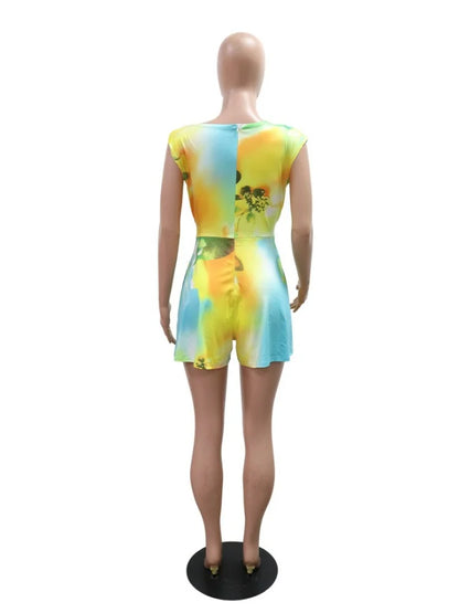 🍒 Shorts Jumpsuit loose printed sleeveless romper women  with tie waist colourful summer fashion female casual clothes Jump Into A Colourful Suit