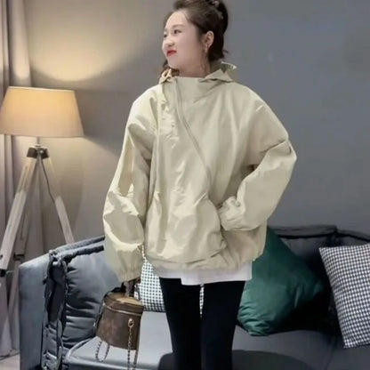 🍒Womens sweatshirt fashion designed diagnal placed zipper loose outerwear jacket hoodies smart casual women all match ladies pocket jacket Do A Diagnal Divert