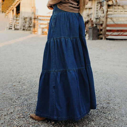 🍒Women's vintage denim long skirt a line maxi elegant female casual fashion Loose teired skirt y2k retro fashion Get Into Gypsy Jean Kinda Thing