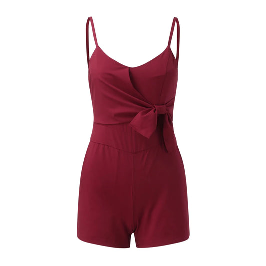 🍒Suspender jumpsuit for woman low cut tie bow shorts comfy casual overalls shorts with pockets