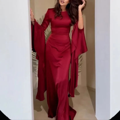🍒Cocktail party dress big swing  bell sleeve outfit empire waist banquet clothing solid maxi gown party wear Be The Bell Of The Ball In Your Bell