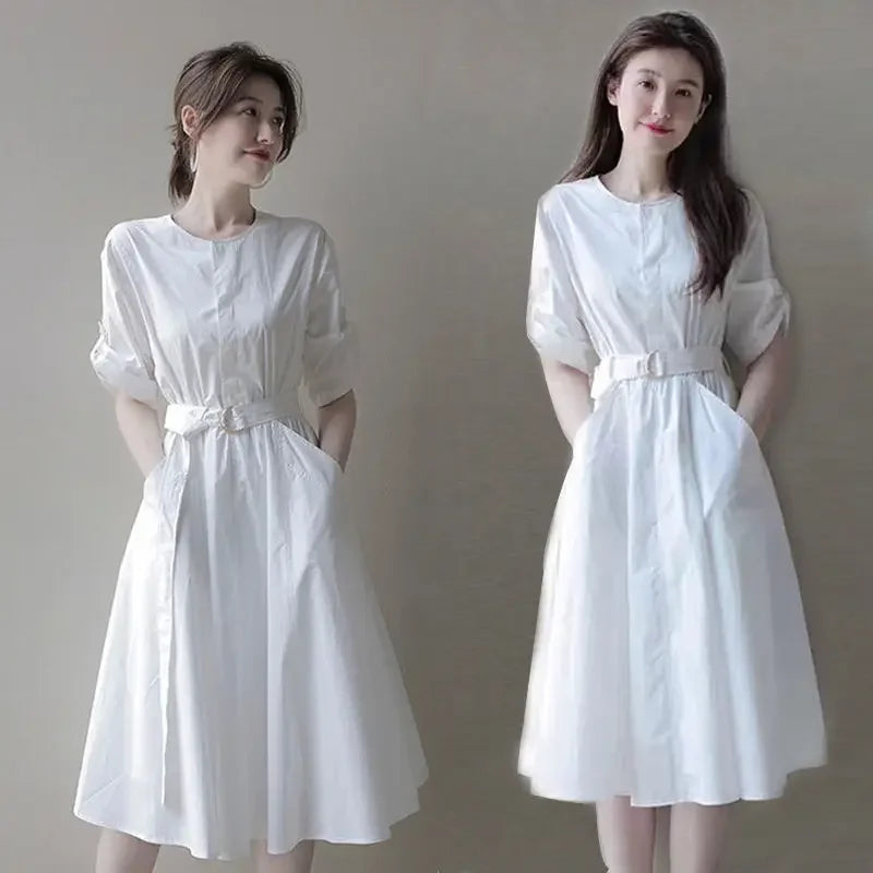 🍒White dress for women summer clothes midi formal occasion outfit femalechic luxury clothing elegant pretty Y2k wear Blanc Beauty