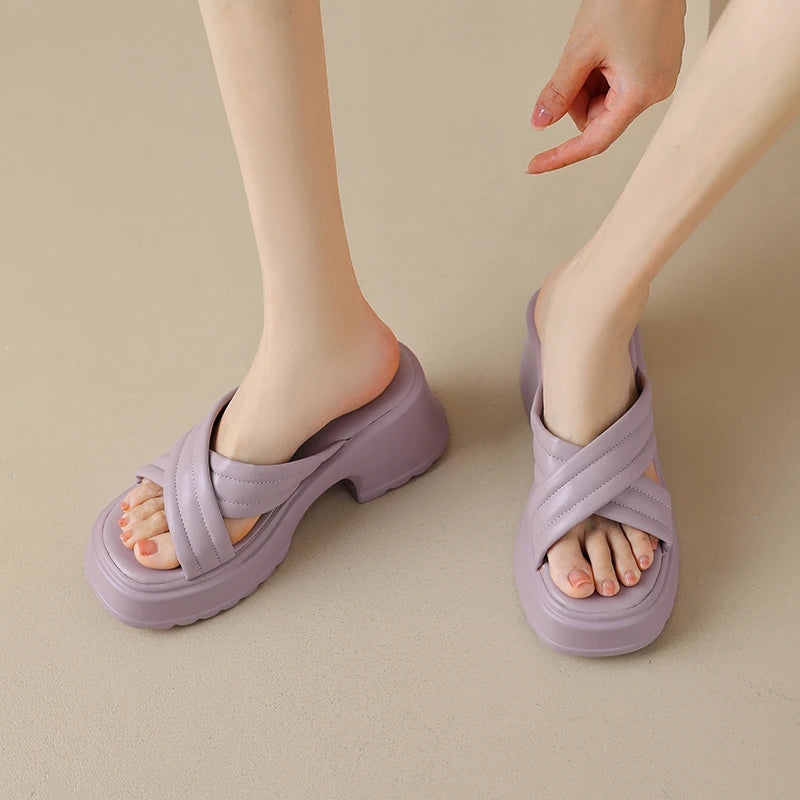 🍒Womens casual sandals thick sole beach shoes summer mules  fashion platform slippers Large Size shoes 33-43