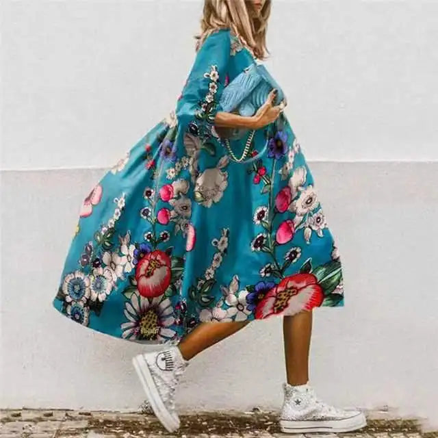 🍒Dresses for women loose colour printed fashion smart casual clothing party vacation womens bohemian beach dress