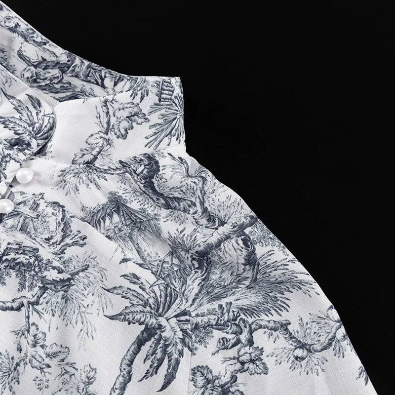 🍒Printed mini dress long sleeve clothes for hot weather o-neck outfit a line flare short china print smart casual female clothes fashion beach party wear holiday wear  Drink Cocktails In Your China