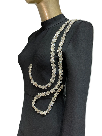 🍒Black party dress for women long sleeve half high neck collar crystal bodycon gown occassion  outfit with sparkles ankle length maxi dress celebrity club  wear evening wear Swirl Twirl