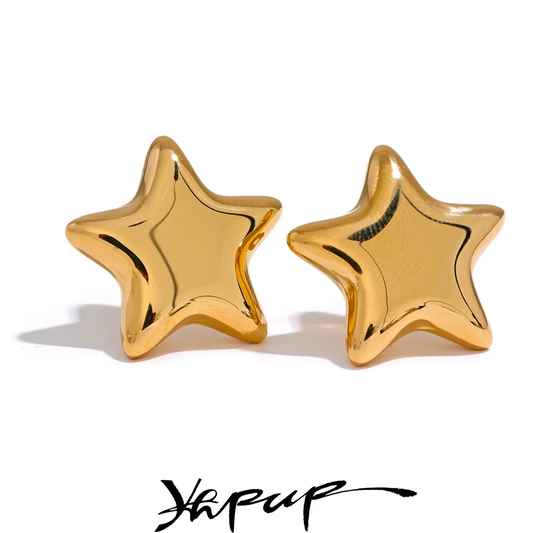 🍒Stainless steel star stud earrings cute stud earrings smooth 18K gold plated rust proof jewellery trendy accessories for women Gift Get This Steel Its A Star
