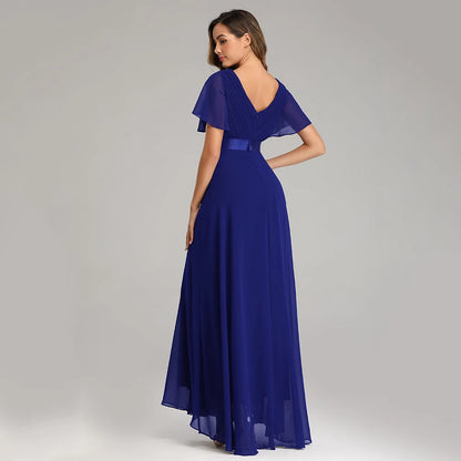 🍒Elegant evening dresses chiffon v-neck ruffle dress long gown for wedding party occasion wear outfit a-line maxi