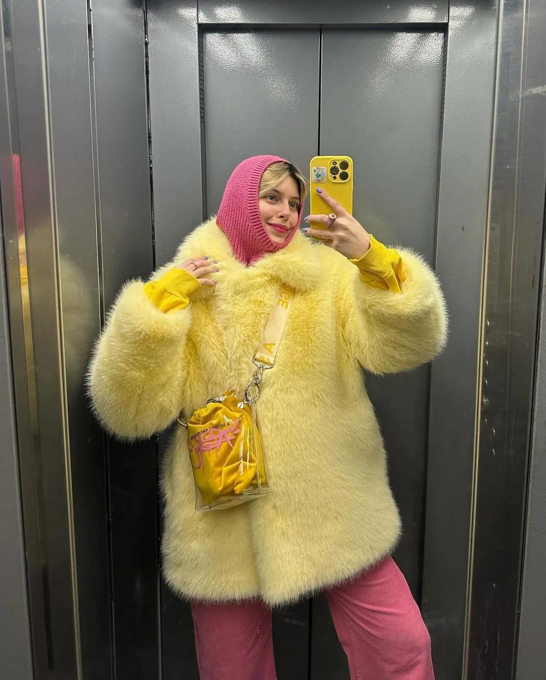 🍒Long Sleeve faux fur jacket with turn down collar loose fit short coat casual autumn jacket  winter outerwear Check Out This Chick