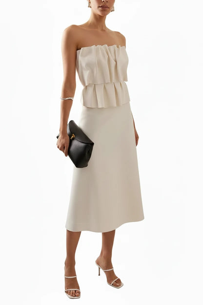 🍒strapless maxi dress with tiers folds womens slim fit off shoulder a-line gown sleeveless dresses female summer evening party wear Style To The Max