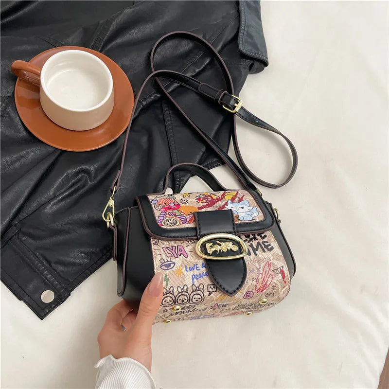 🍒Graffiti handbag/Purse women's bag designer luxury shoulder bag lu leather ladies messenger bag pink crossbody bag casual bag  No Word Of A Lie This GRAFFITI Bag CAN Be Yours