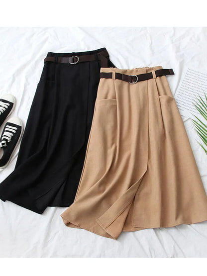 🍒Casual skirts high waisted solid smart casual womens irregular fashion with pockets midi simple elegant a-line Every Day Irregular