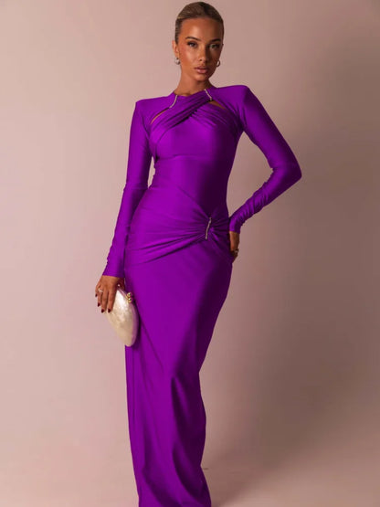 🍒Elastic evening dress for party wear fitted bright occasion outfits with diamonds women long sleeve bodycon maxi dress for clubbing