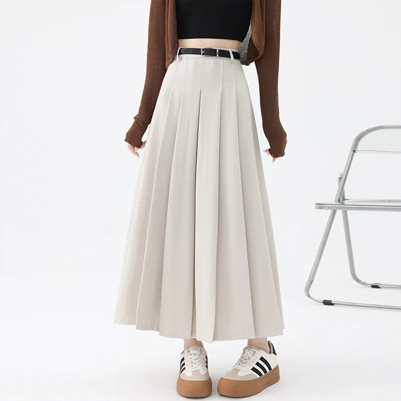 🍒Pleated maxi skirt fashion for women elegant wear with belt vintage  pleated clothing female fashion streetwear Com-PLEATly Cool