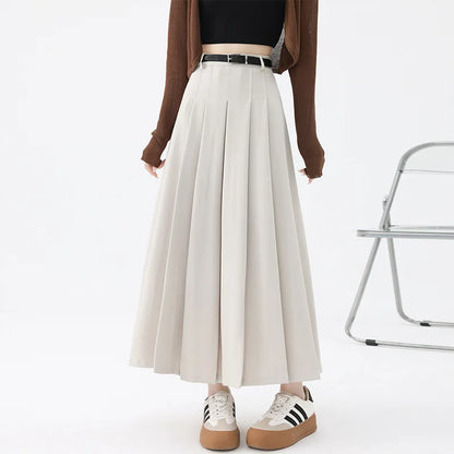 🍒Pleated maxi skirt fashion for women elegant wear with belt vintage  pleated clothing female fashion streetwear Com-PLEATly Cool