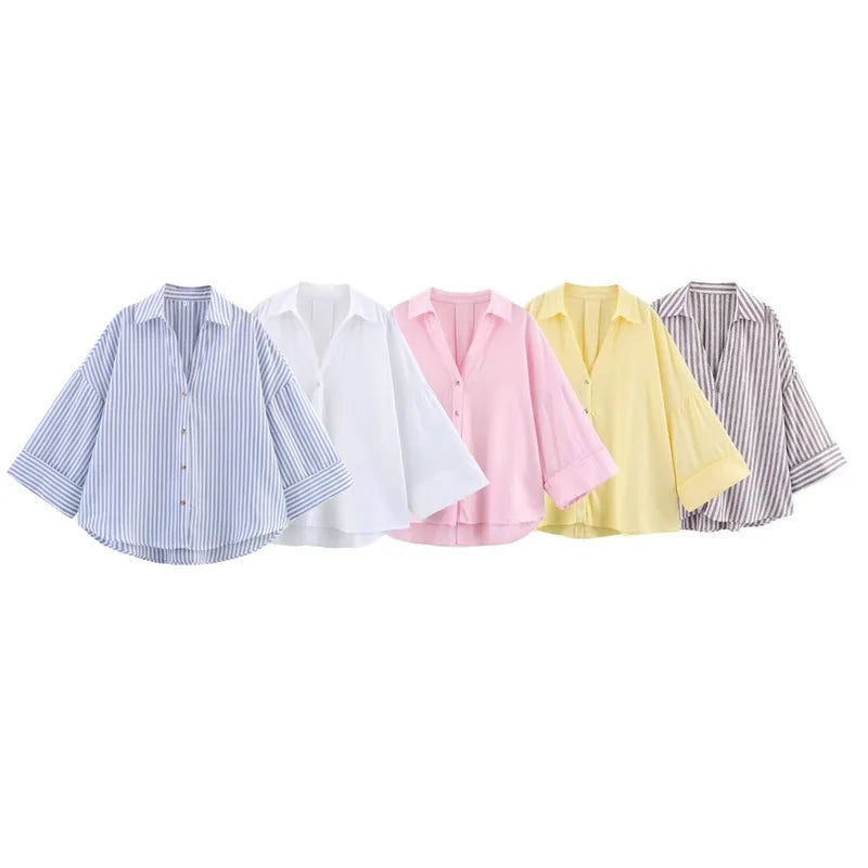 🍒Summer three quater sleeve shirt three quarter sleeve women's refreshing blend loose blouse tops simple casual shirt Y2K fashion Relax In Relaxed Classics