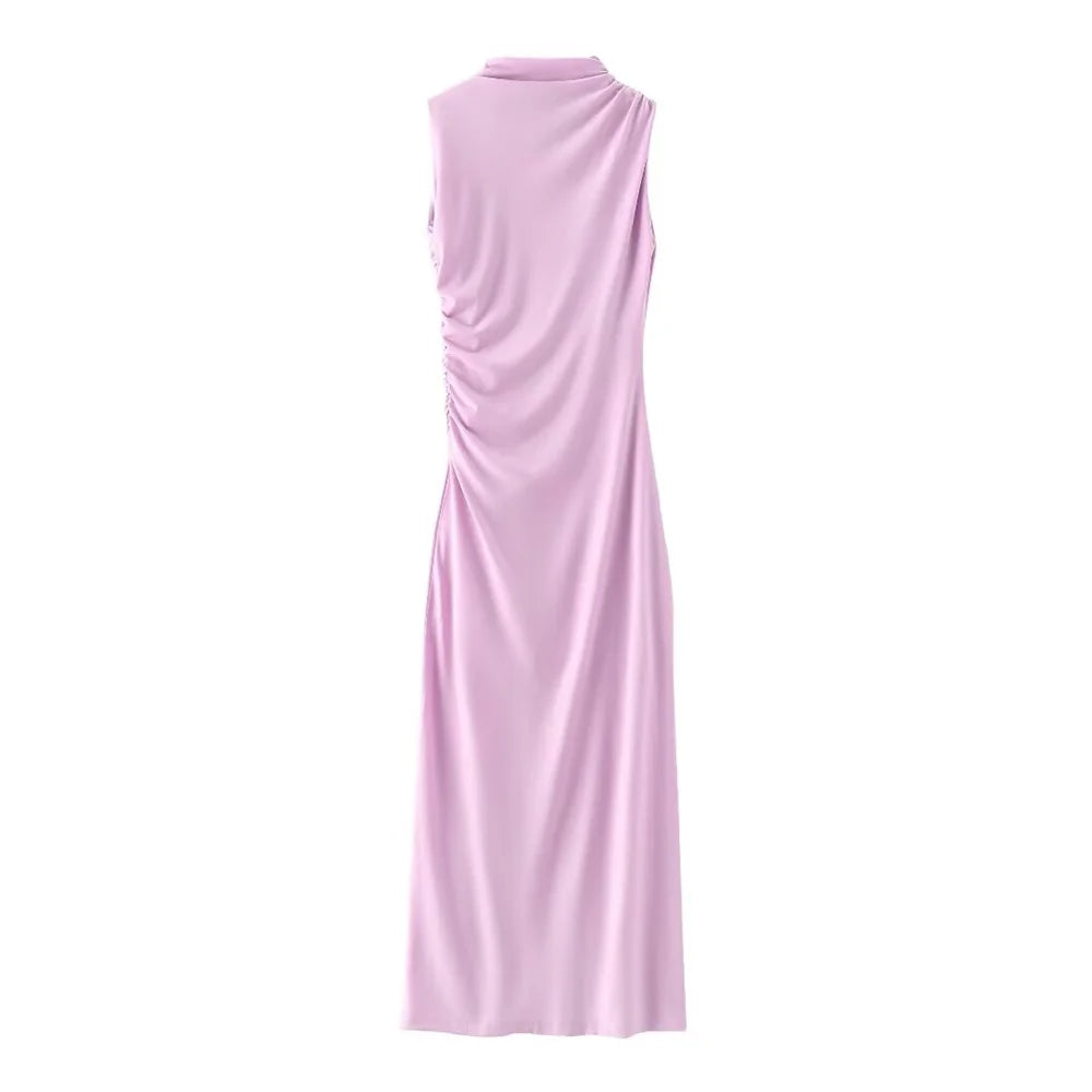 🍒Summer women's fashion solid colour ruched dress party occasion clothing midaxi outfit sleeveless