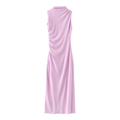 🍒Summer women's fashion solid colour ruched dress party occasion clothing midaxi outfit sleeveless