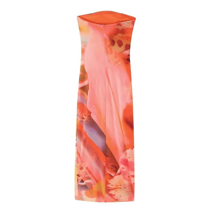 🍒Shoulderless corset dress long printed outfit for women ruched midi summer dress mesh bodycon fill Up On Full flower Fashion