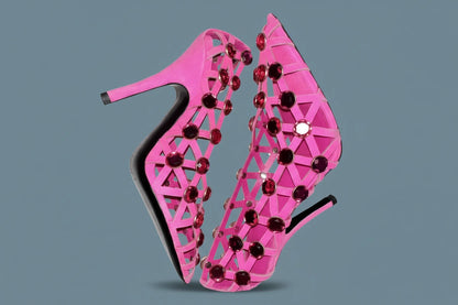 🍒crystal sandal shoe breathable hollow crystal gem cross design high heels fashion pointed toe pumps for women slip on stiletto party occasion shoes 'Casion Crystal Cross Cool