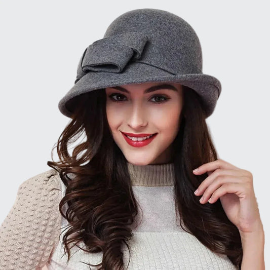 🍒Vintage wool hat felt bucket hats for women classic design with bow decoration cloche cap elegant shape feminine headwear Capture Cloche