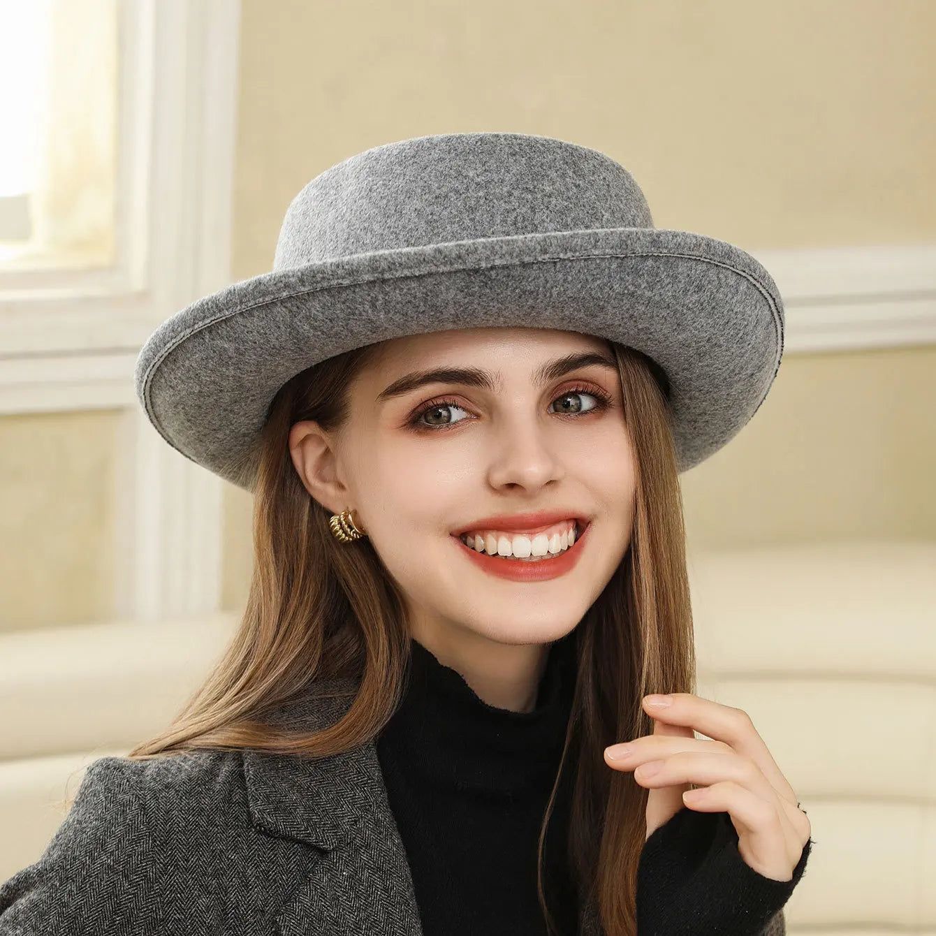 🍒Women's fall and winter hat wool felt fedora with side bow classic italian style hat rolled brim flat top fashion headwear  FED Up with DORA stealing your HATS get this and hide in your cool closet