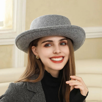 🍒Women's fall and winter hat wool felt fedora with side bow classic italian style hat rolled brim flat top fashion headwear  FED Up with DORA stealing your HATS get this and hide in your cool closet