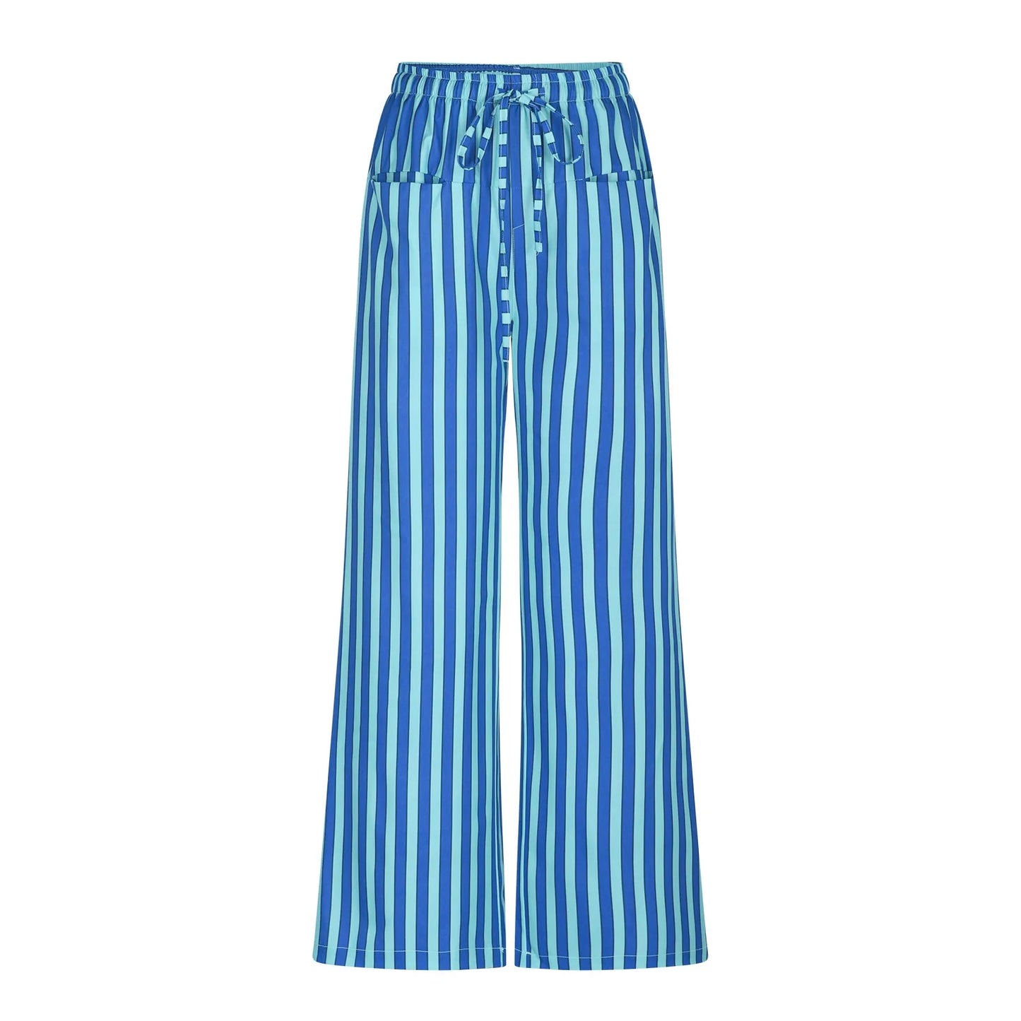 🍒Stripe wide leg pants high waist ealstic trousers drawstring wide leg baggy bottoms womens casual high street clothing with pocket Get slouchy In Stripy Slacks