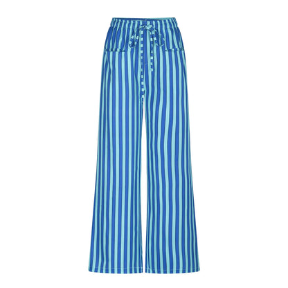 🍒Stripe wide leg pants high waist ealstic trousers drawstring wide leg baggy bottoms womens casual high street clothing with pocket Get slouchy In Stripy Slacks