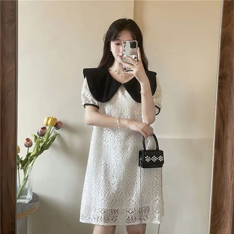 🍒White dress spring summer fashion birthday occasion outfit smart casual wear women Y2k clothes elegant pretty dresses Peruse Or Party Peter Pan