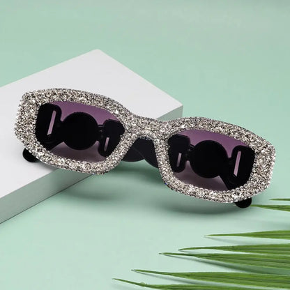 🍒Diamond polygon bling square shape sunnies for women vintage rhinestone womens Y2K eyewear summer sunglasses holiday shades Cool Crystals