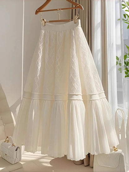 🍒Argyle skirt midi pleated solid colour casual wear for women elasticated waist skirts long all match a-line female fashion wears party occasion wear Dont Wait Till This CREAMs SC'ONE JAM it in your basket