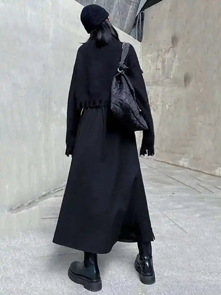 🍒High waist a-line skirt with stretch Waist band black zipper Slit Irregular fashion smart casual women party occasion wear Dont SKIRT around it Zip to this A-sap