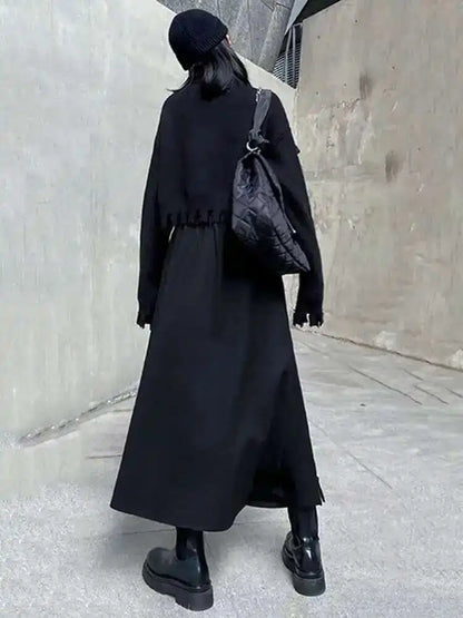 🍒High waist a-line skirt with stretch Waist band black zipper Slit Irregular fashion smart casual women party occasion wear Dont SKIRT around it Zip to this A-sap